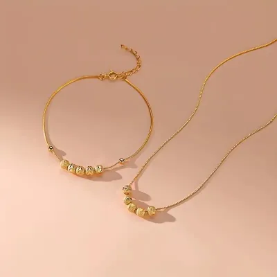 Golden Ball Design Necklace Bracelet Set